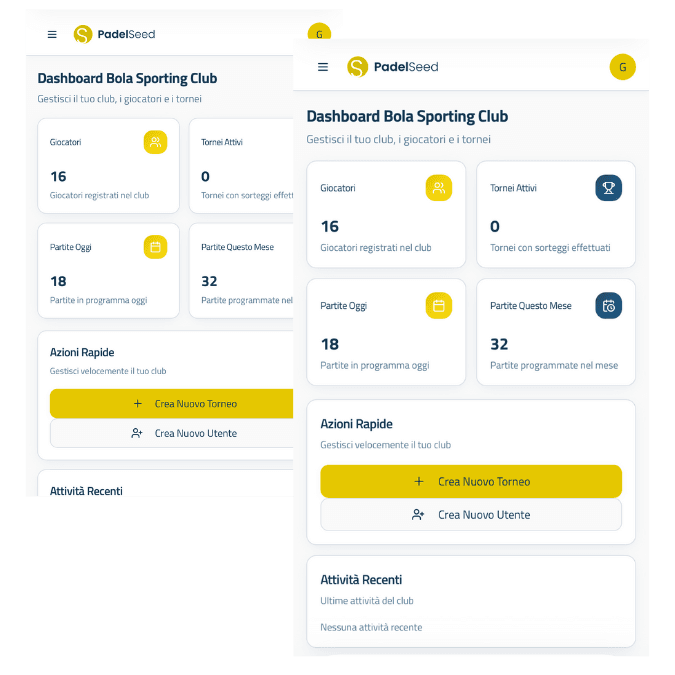 Interfaccia software gestionale padel per club.