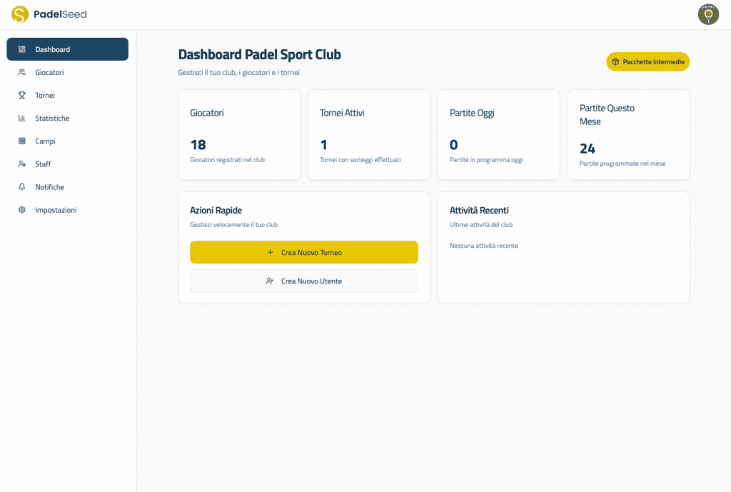 gestione tornei padel dashboard padelseed